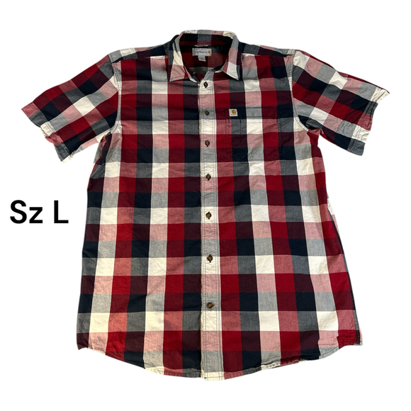 Carhartt Relaxed Fit Red-Black Plaid Short Sleeve Button Down Mens Large - Picture 1 of 4